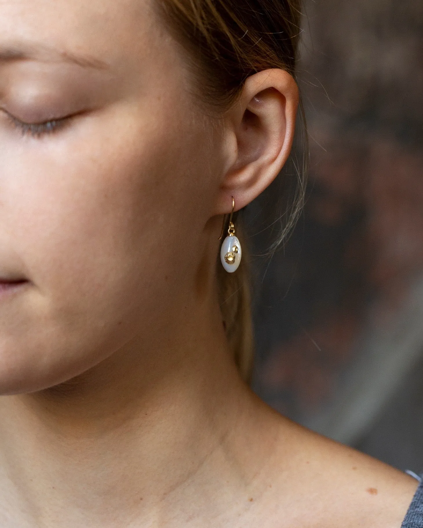 Mother of Pearl Ruthie B. Earrings with Barnacles