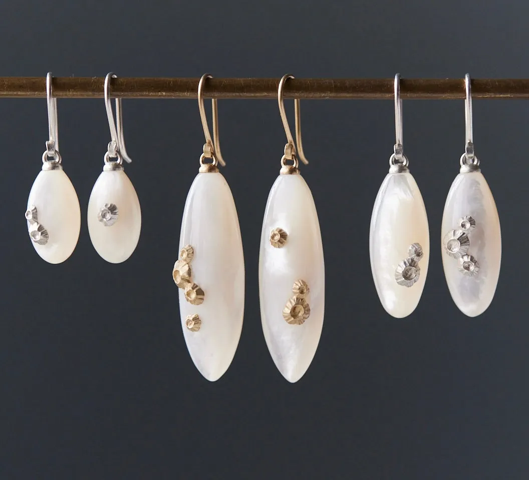 Mother of Pearl Ruthie B. Earrings with Barnacles