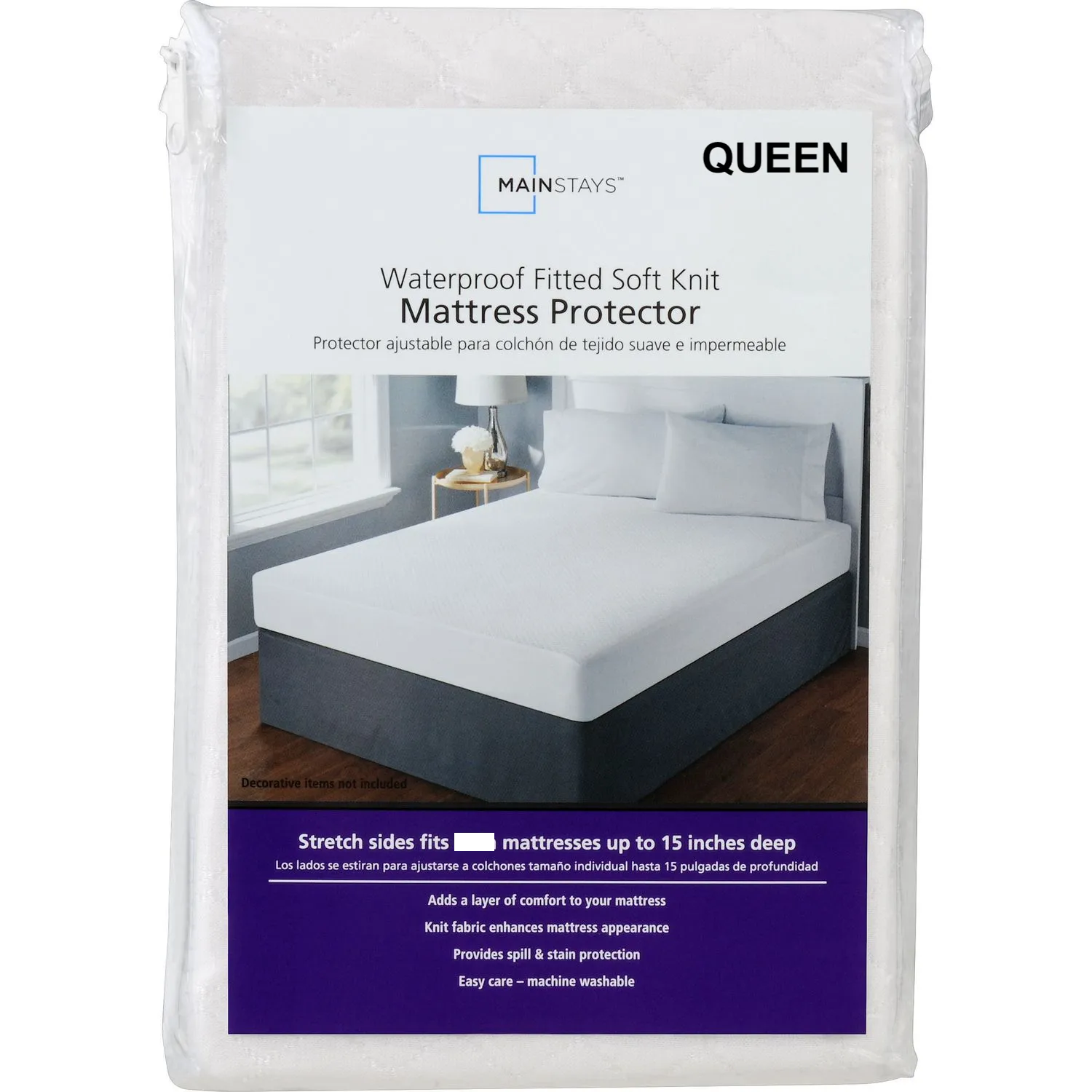 New in package! Mainstays Waterproof Fitted Soft Knit Mattress Protector, Queen