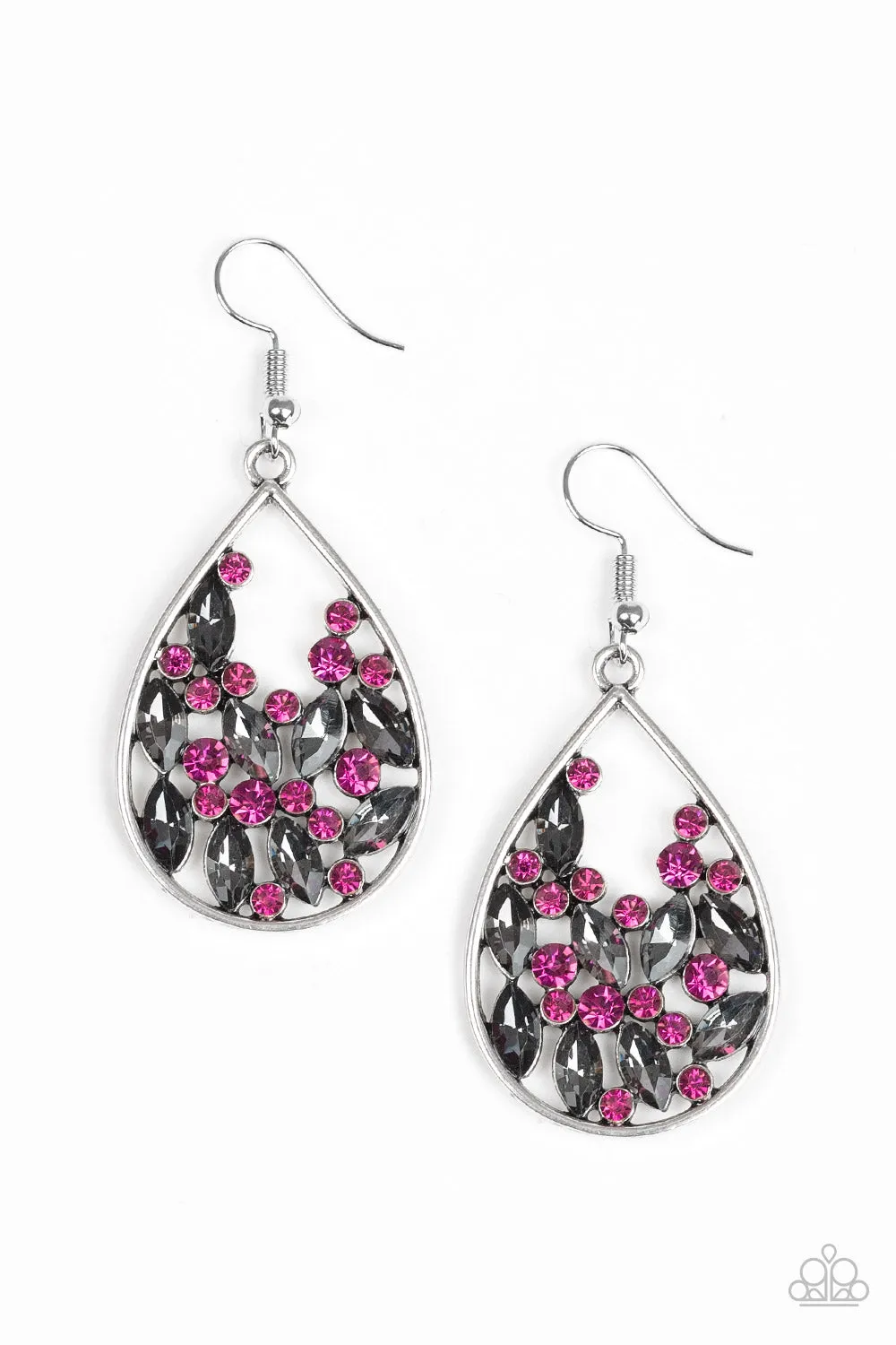 Paparazzi -Cash or Crystal - Pink Earrings