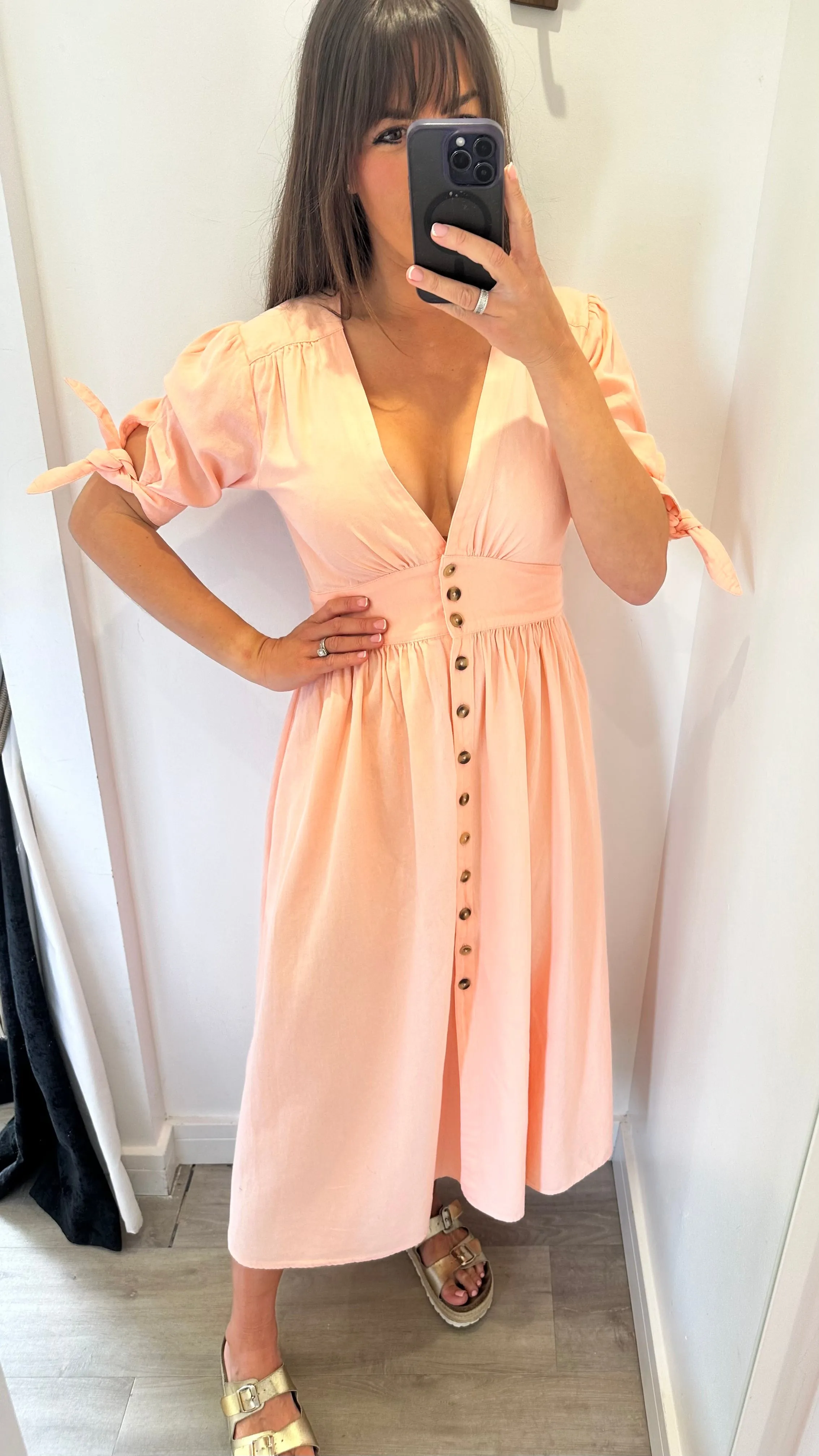 PEACHY ROSE BUTTON THROUGH DRESS