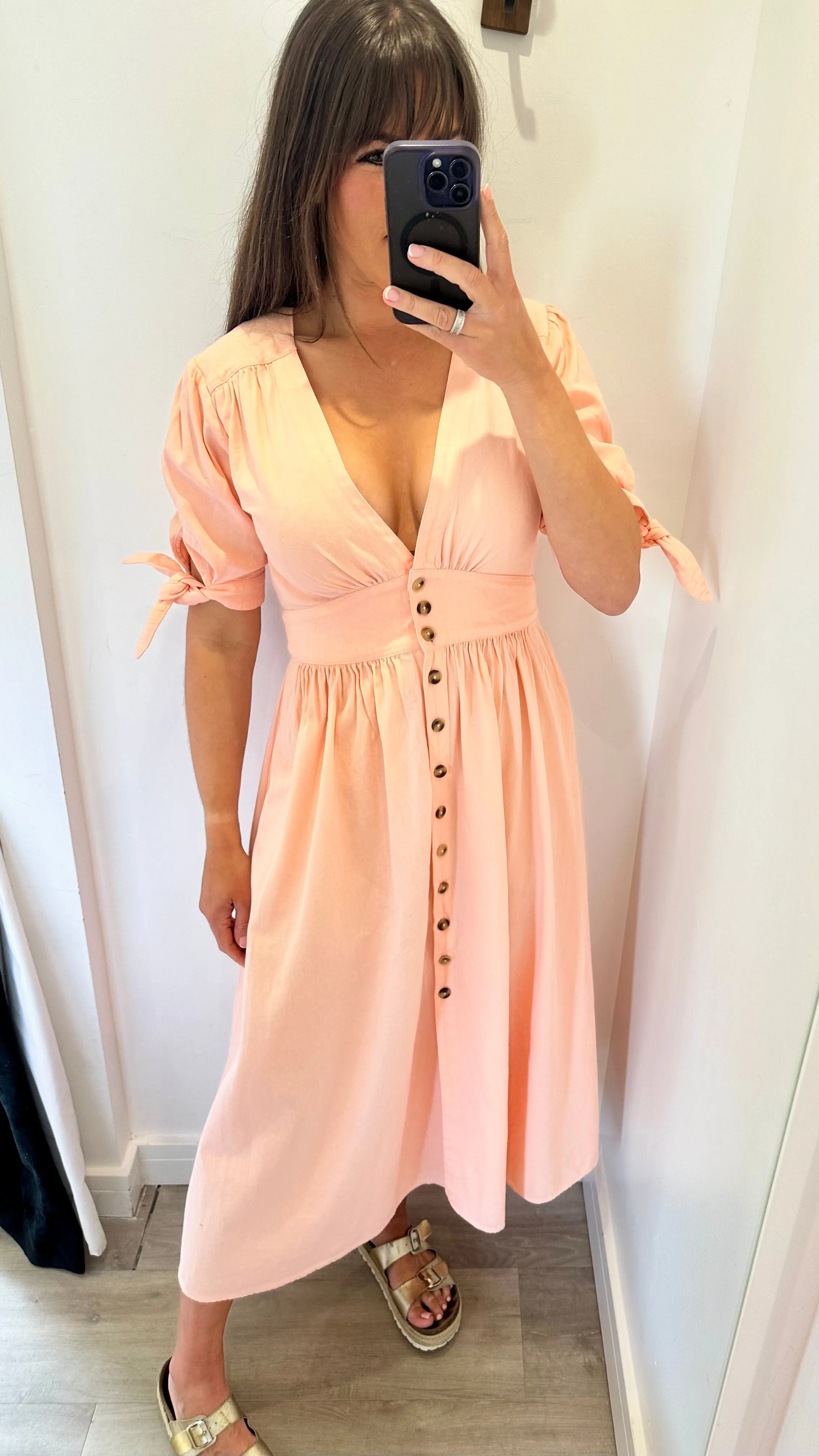 PEACHY ROSE BUTTON THROUGH DRESS