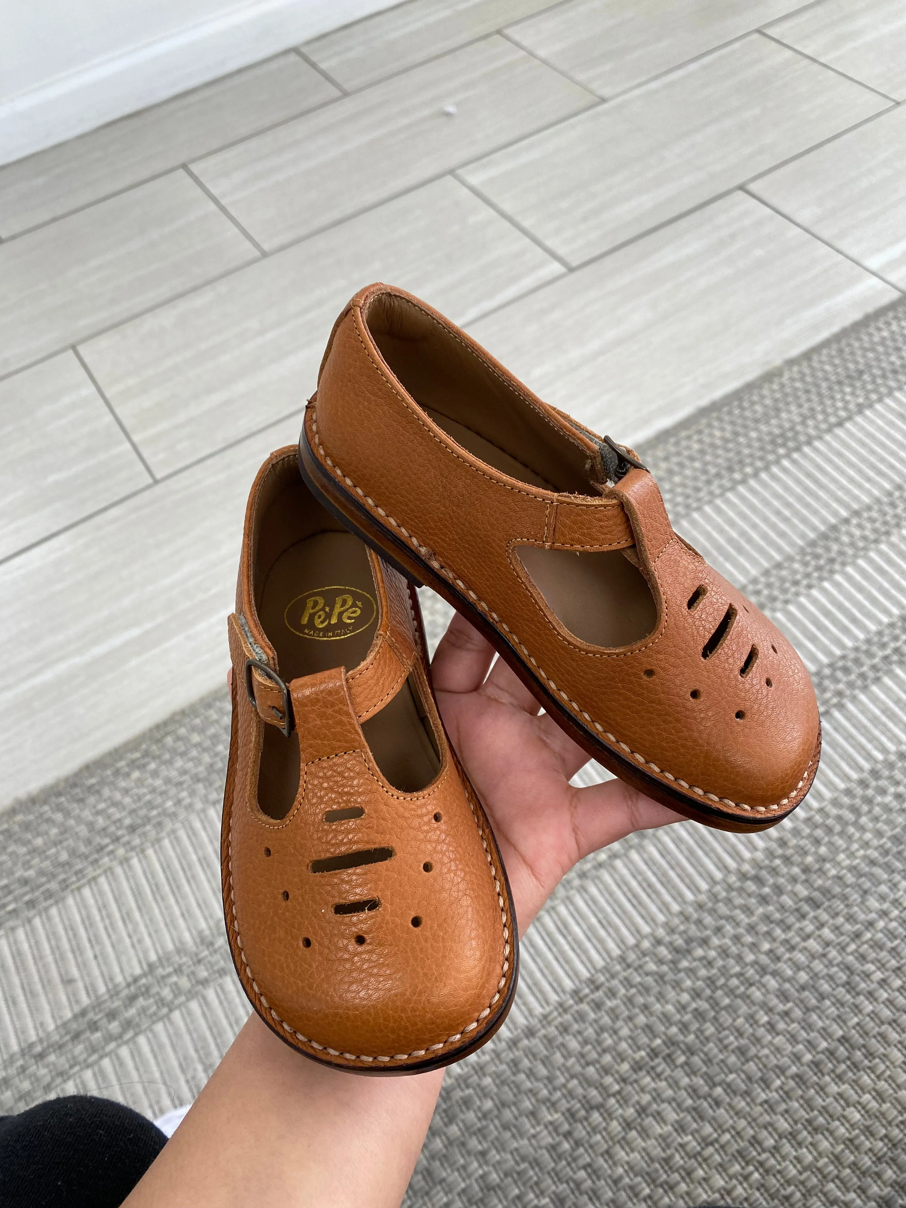 Pepe Brown Perforated Vintage T Strap Shoe