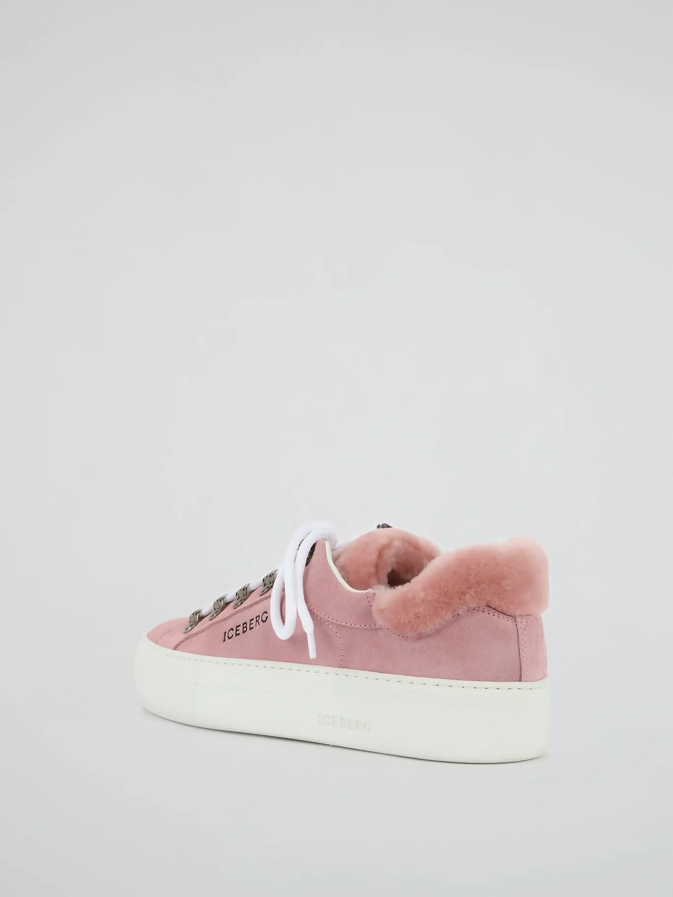 Pink Fur Trim Suede Trainers