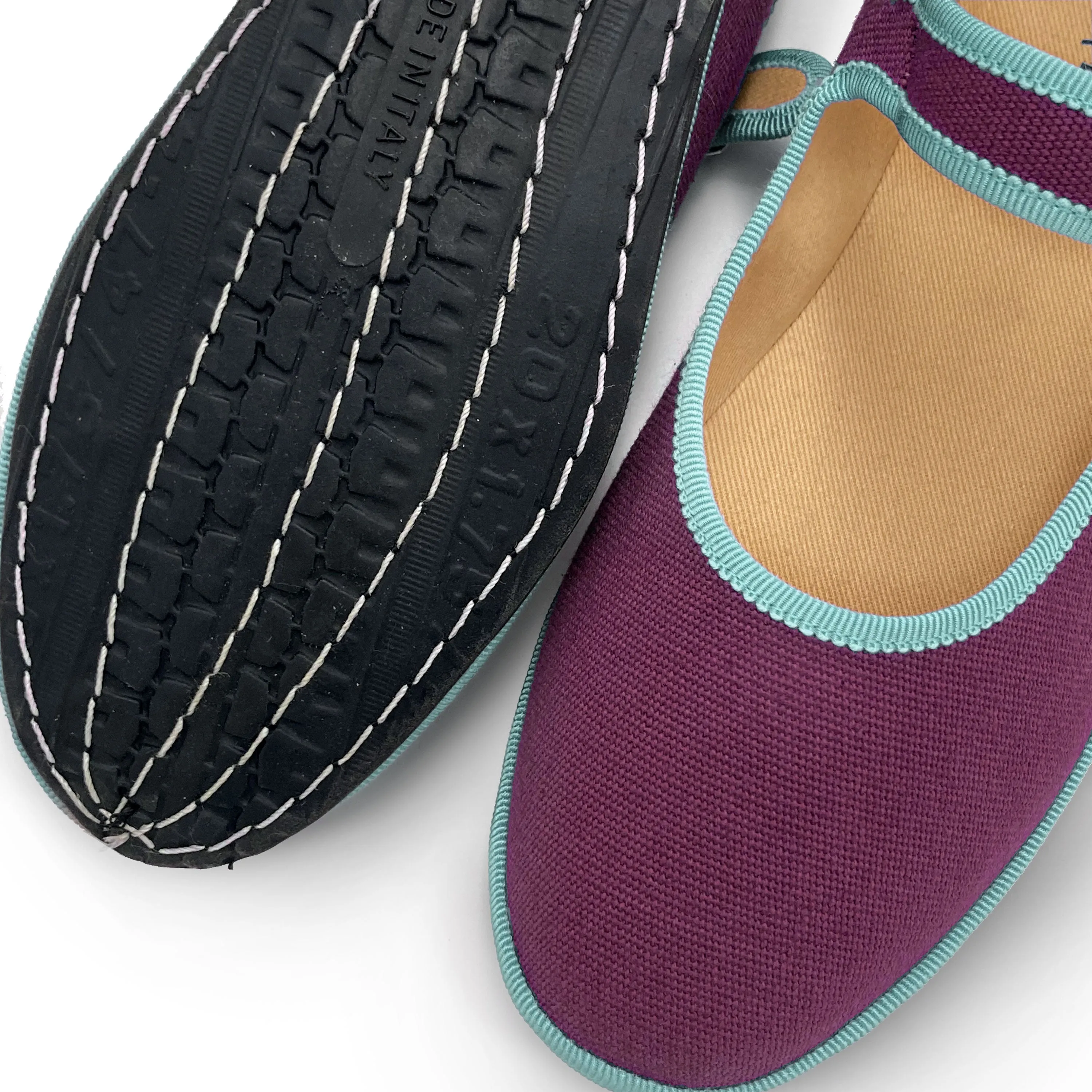 Purple Cotton Mary Jane Friulane with Light Blue Details
