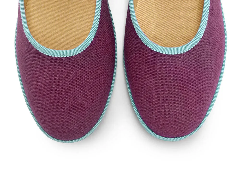 Purple Cotton Mary Jane Friulane with Light Blue Details