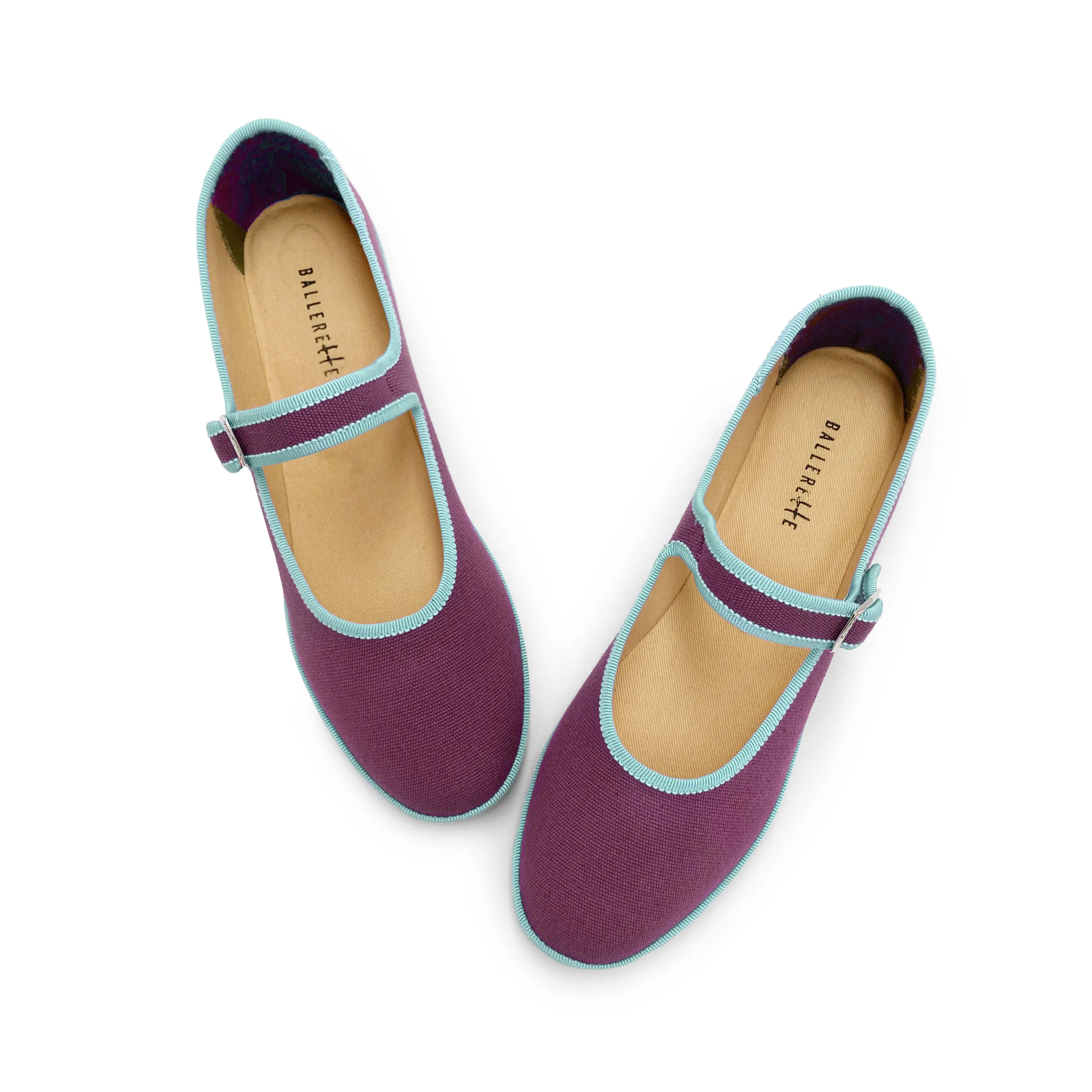 Purple Cotton Mary Jane Friulane with Light Blue Details