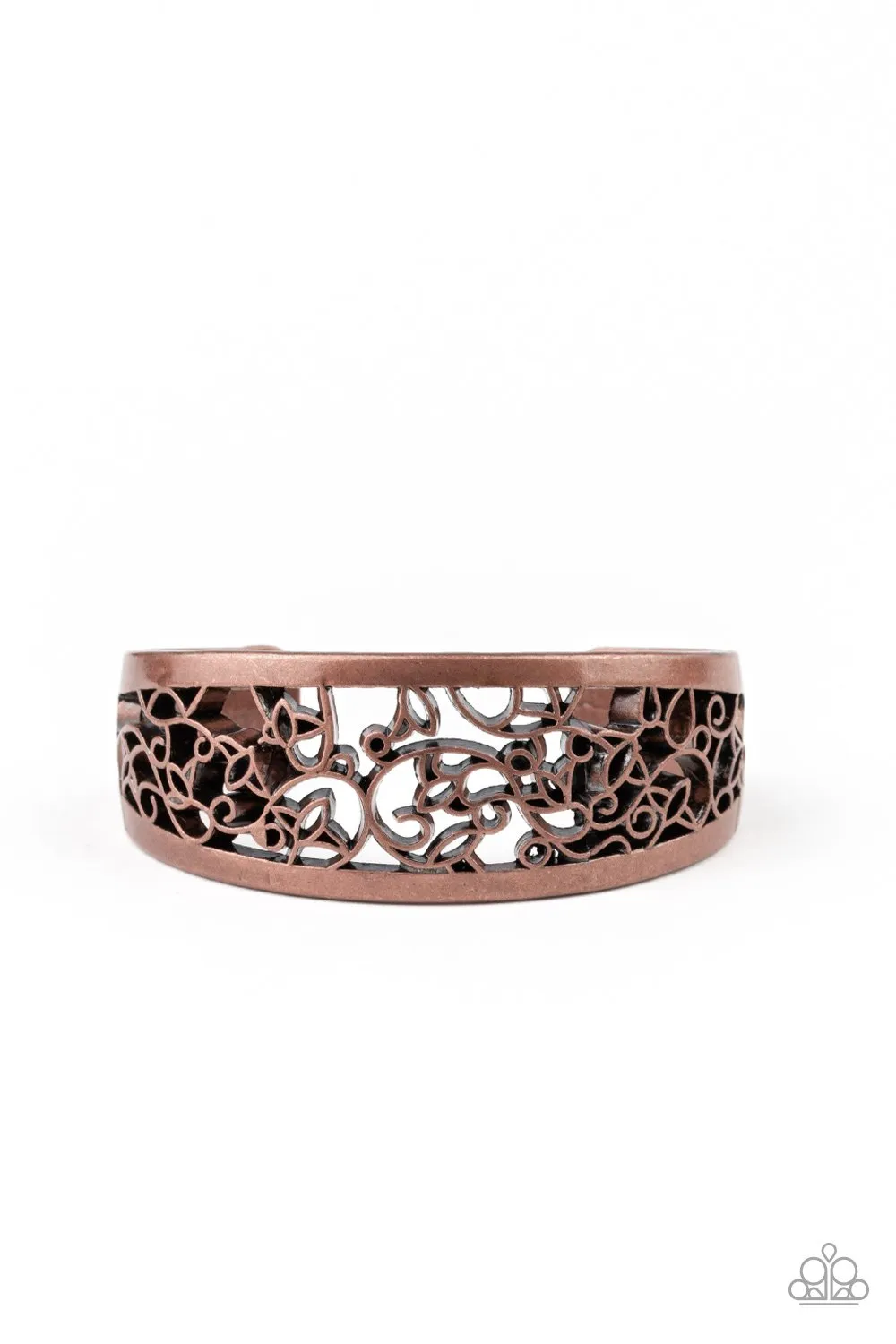 " Vine Garden " Antiqued Copper Metal With Vine Filigree Design Cuff Bracelet