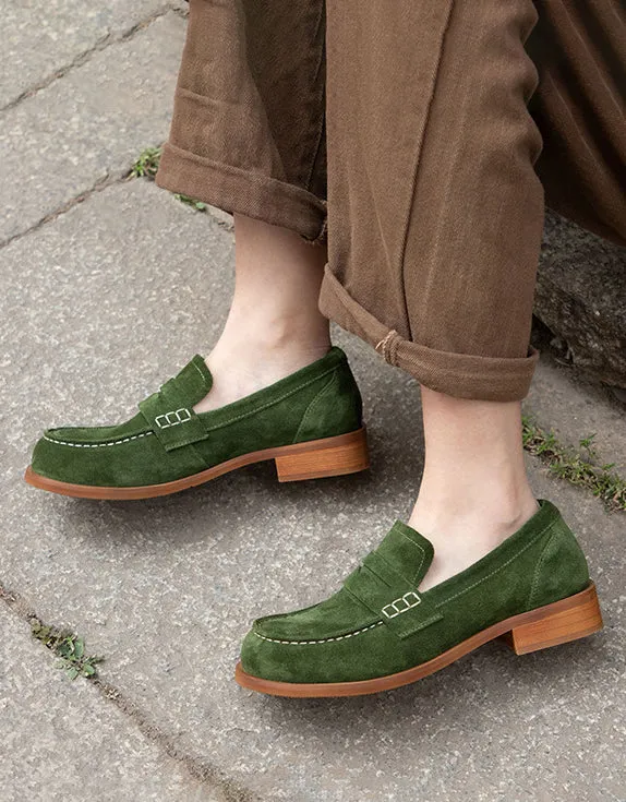 Real Leather British Style Vintage Suede Loafers