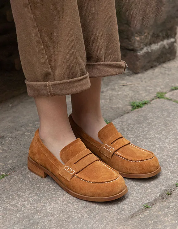 Real Leather British Style Vintage Suede Loafers