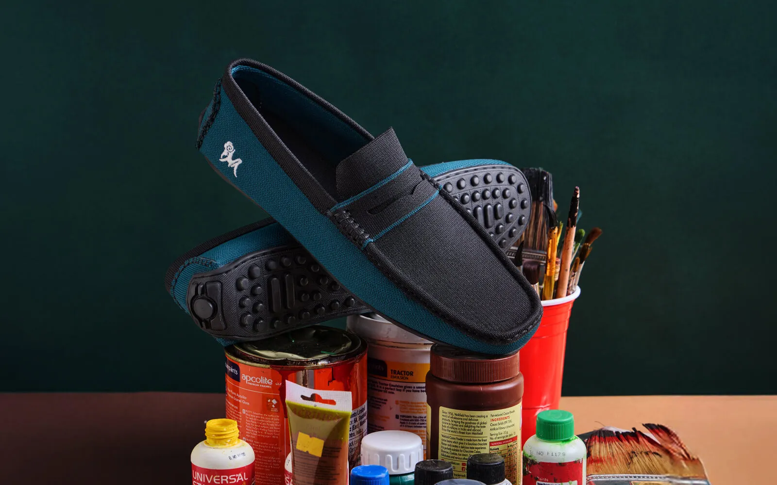 ReLive Knit Color Block Loafers : Teal/Black