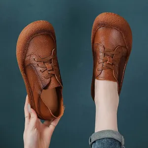 Retro oxford sneaker woman cow leather shoes for women 2025 vintage lace up leather sport shoes soft flat moccasins