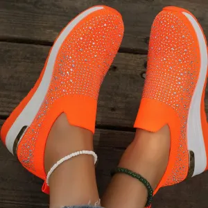 Rhinestone Slip-on Casual Mesh Fabric Trainers For Women
