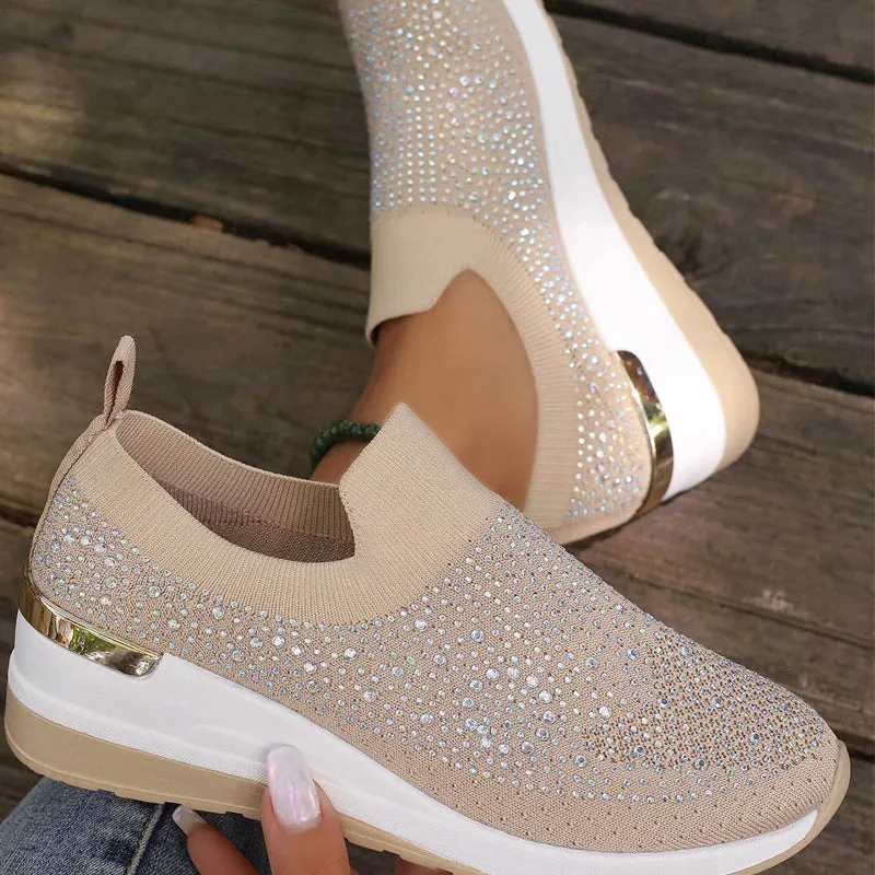 Rhinestone Slip-on Casual Mesh Fabric Trainers For Women