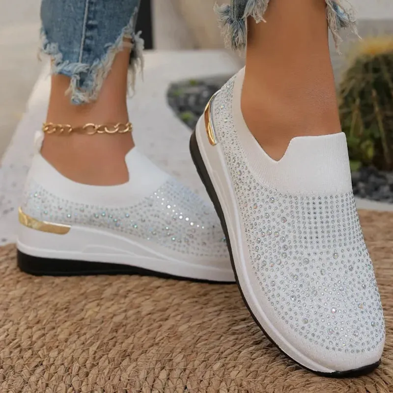 Rhinestone Slip-on Casual Mesh Fabric Trainers For Women