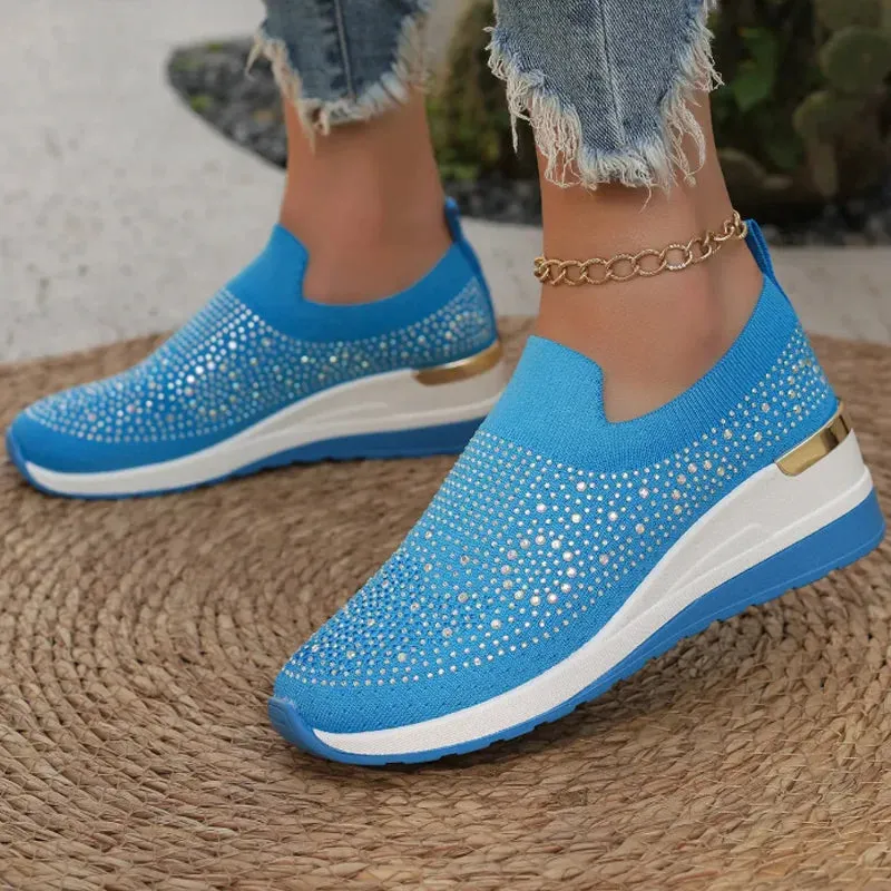 Rhinestone Slip-on Casual Mesh Fabric Trainers For Women