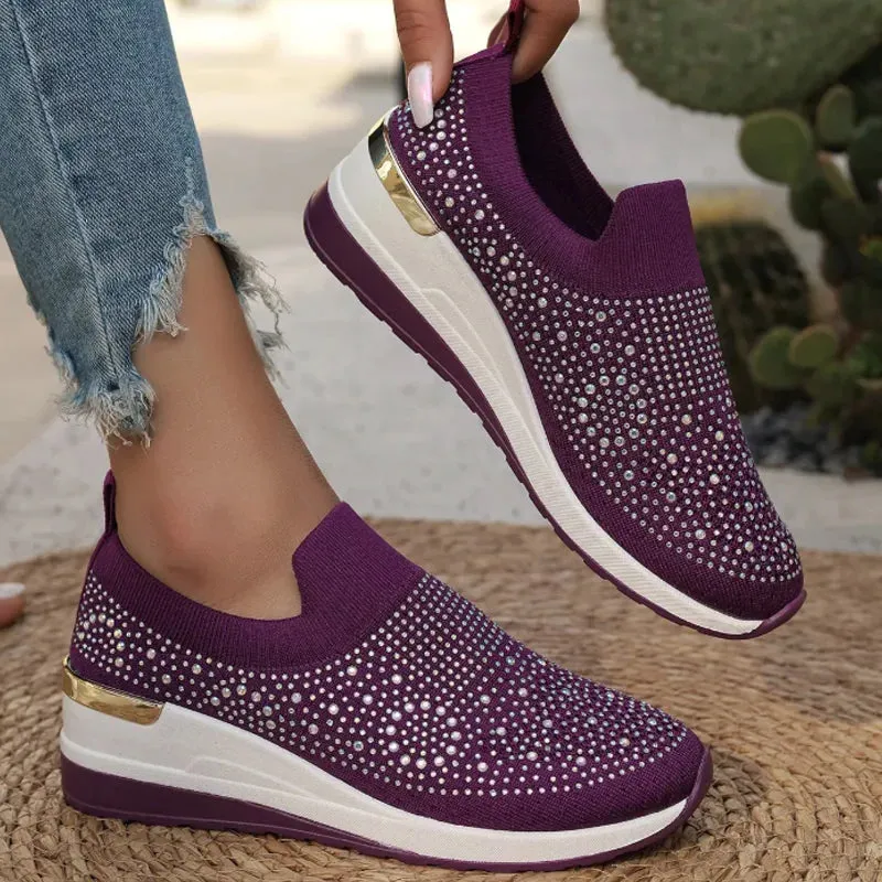 Rhinestone Slip-on Casual Mesh Fabric Trainers For Women