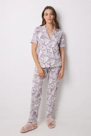 Short Sleeves Masculine Pyjama Set - Purple