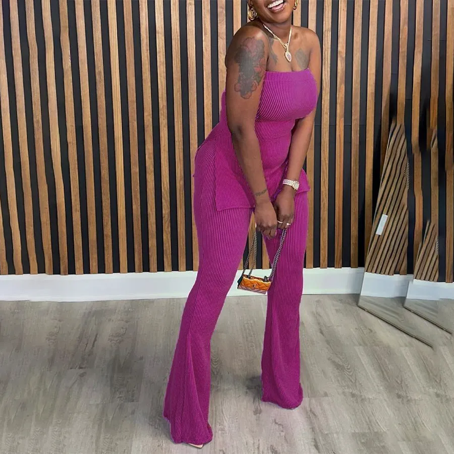 Sleek Strapless Two-Piece Pants Set with Modern Minimalist Appeal