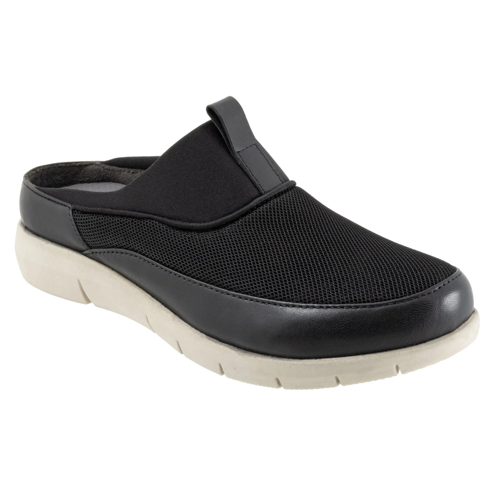 Softwalk Aberdeen Sport S2300-001 Womens Black Wide Leather Clog Flats Shoes