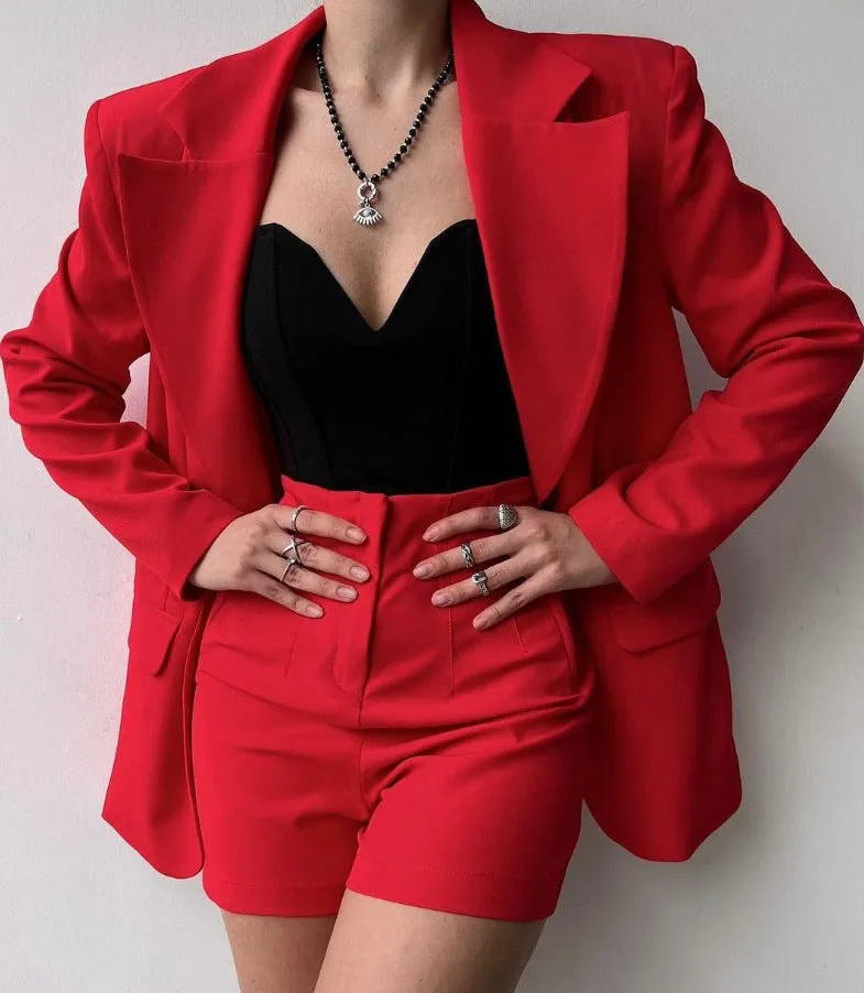 Sophisticated Long Sleeve Blazer and Shorts Two-Piece Set for Modern Chic
