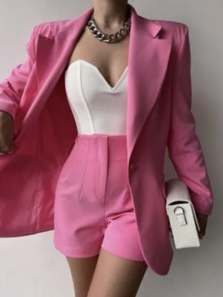 Sophisticated Long Sleeve Blazer and Shorts Two-Piece Set for Modern Chic