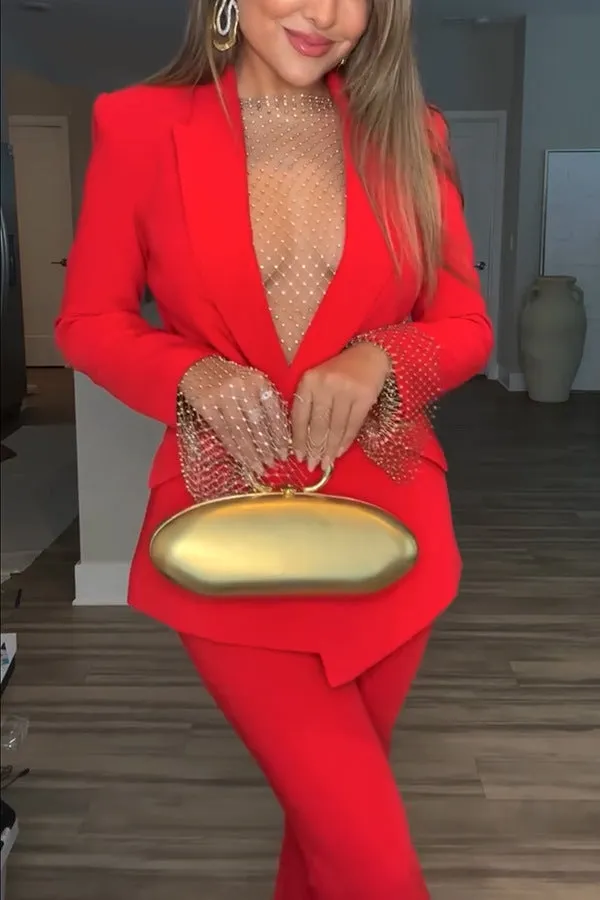 Striking Red Blazer and Pants Two-Piece Power Suit
