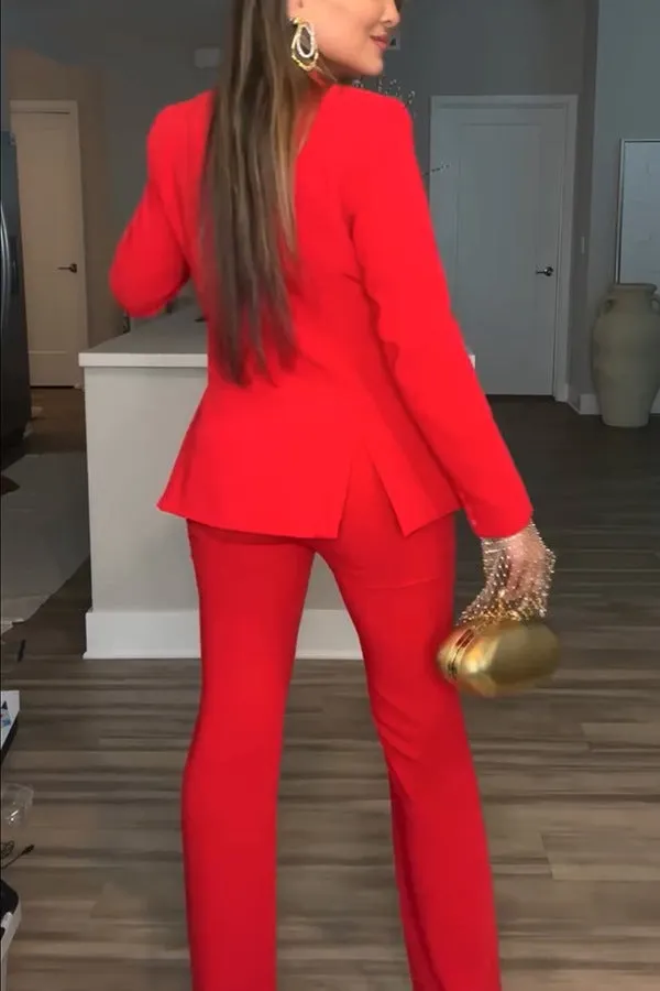 Striking Red Blazer and Pants Two-Piece Power Suit