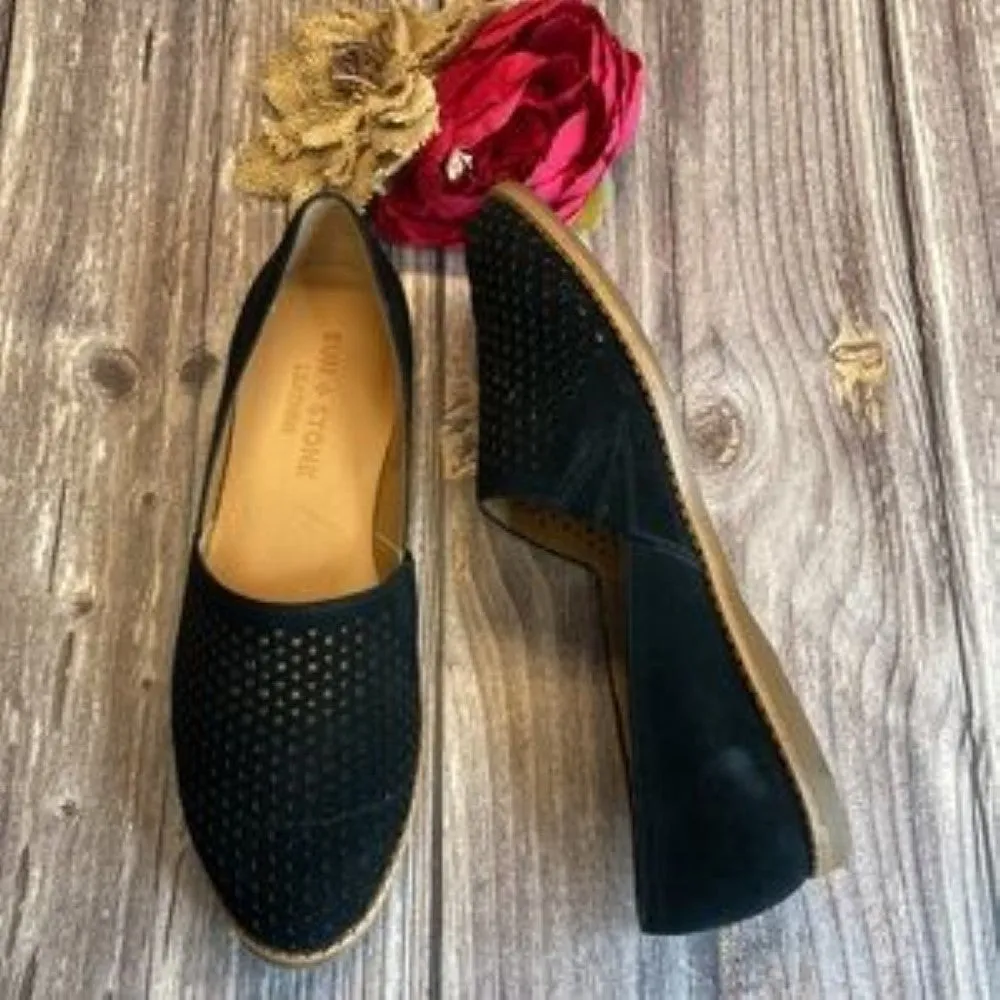 SUN   STONE Roree Black Suede Perforated Flats 6.5M
