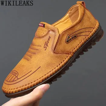 Tan Brown Men's soft sole stitched breathable casual Loafer shoes
