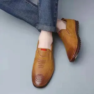 Tan Brown Men's soft sole stitched breathable casual Loafer shoes