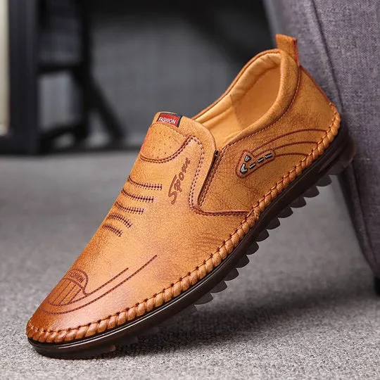 Tan Brown Men's soft sole stitched breathable casual Loafer shoes