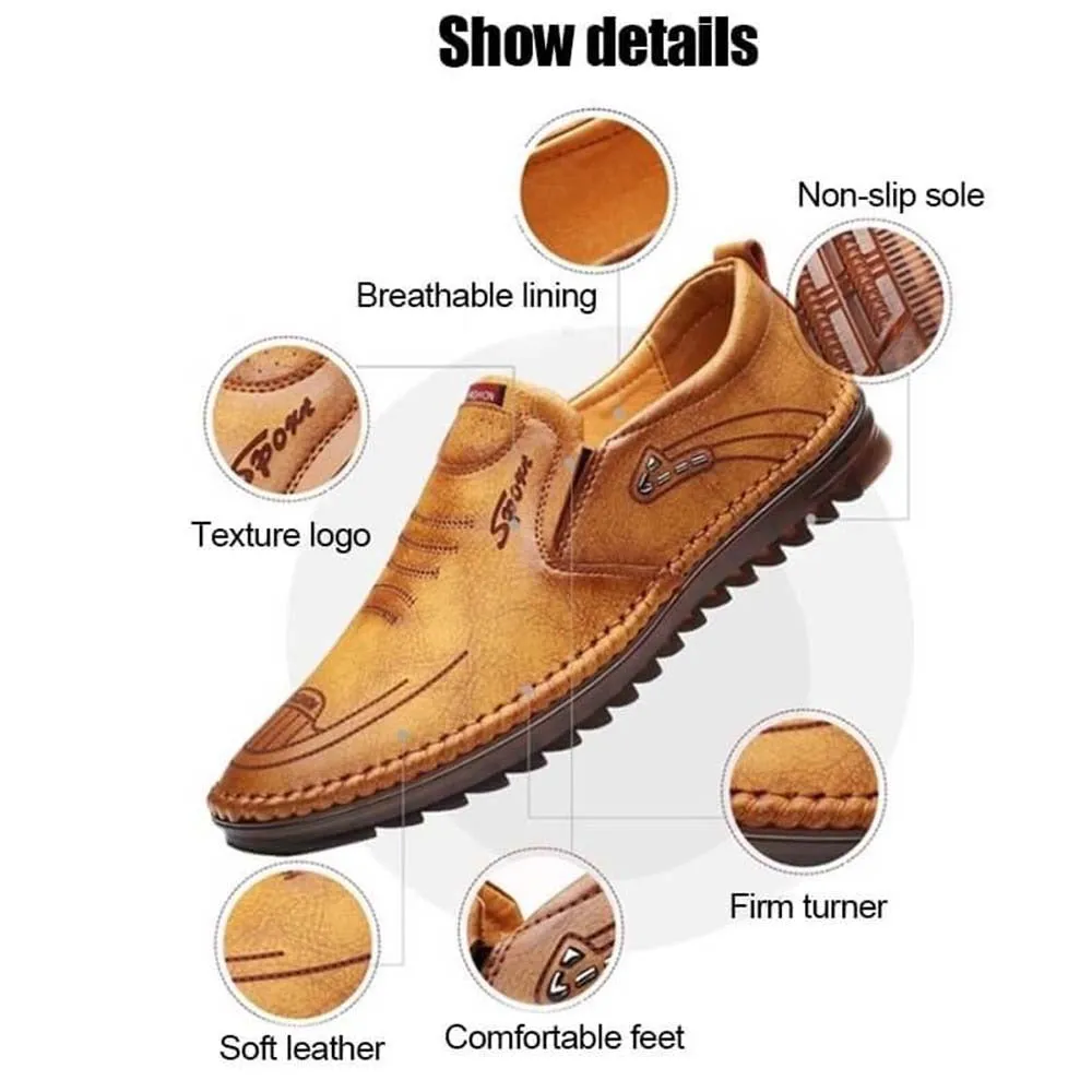 Tan Brown Men's soft sole stitched breathable casual Loafer shoes