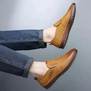 Tan Brown Men's soft sole stitched breathable casual Loafer shoes