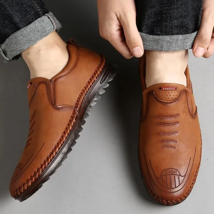 Tan Brown Men's soft sole stitched breathable casual Loafer shoes