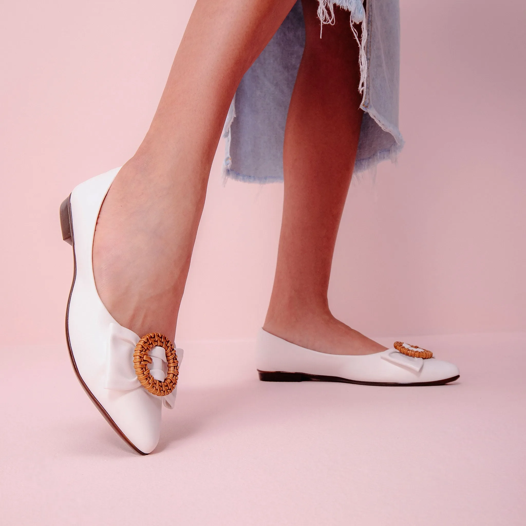 Tatiana White Pointed Toe Flats
