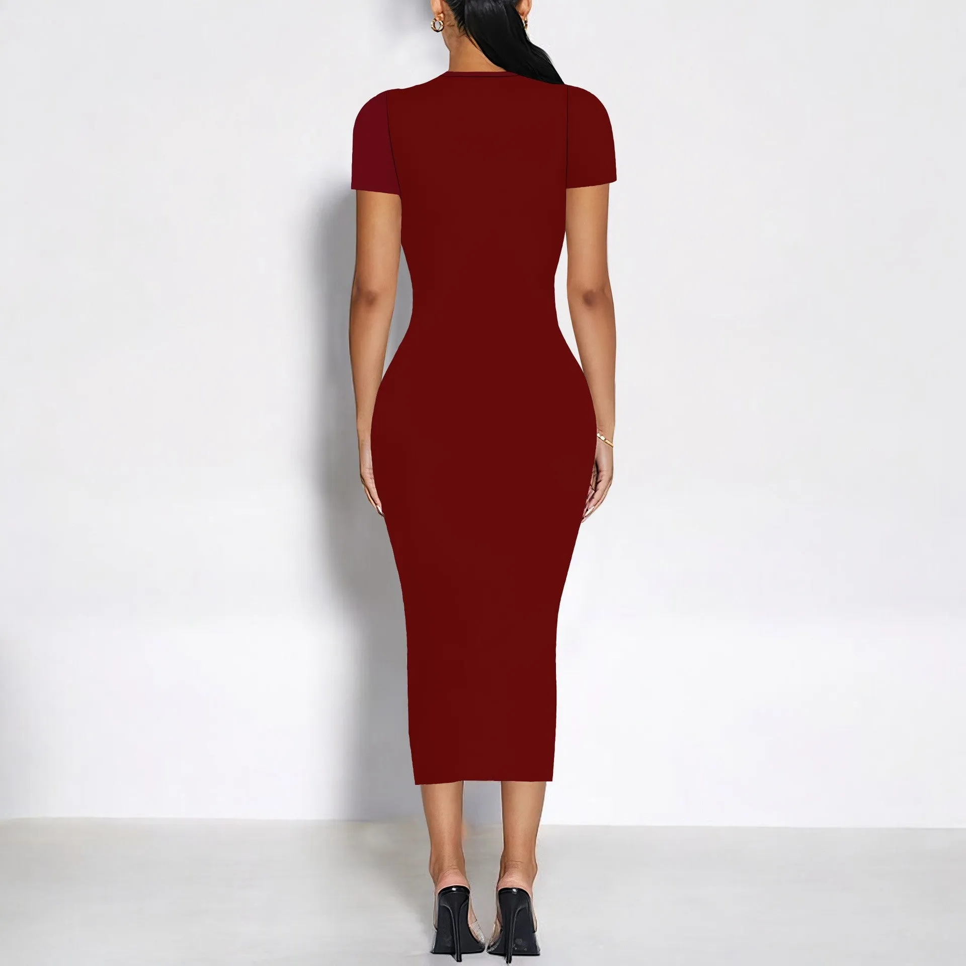Timeless Elegance Short-Sleeve Bodycon Midi Dress