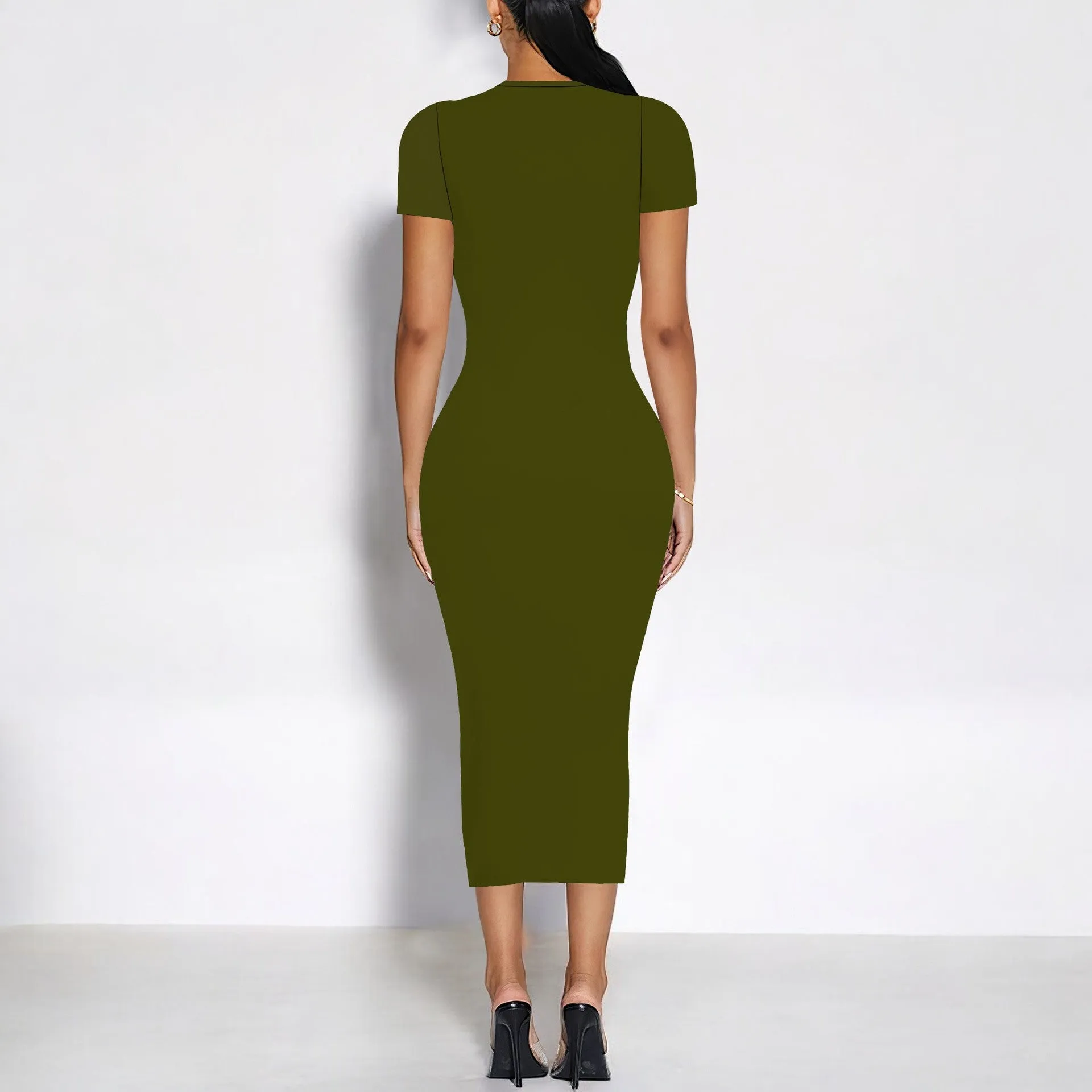 Timeless Elegance Short-Sleeve Bodycon Midi Dress