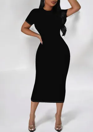 Timeless Elegance Short-Sleeve Bodycon Midi Dress