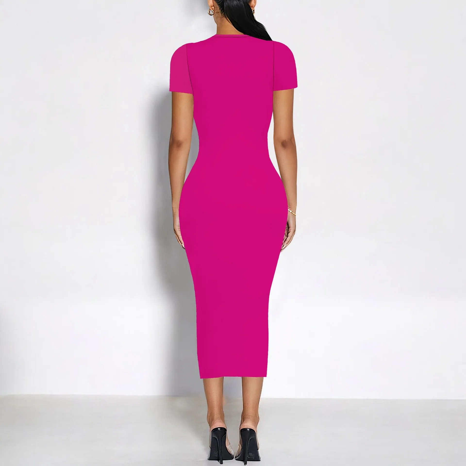 Timeless Elegance Short-Sleeve Bodycon Midi Dress