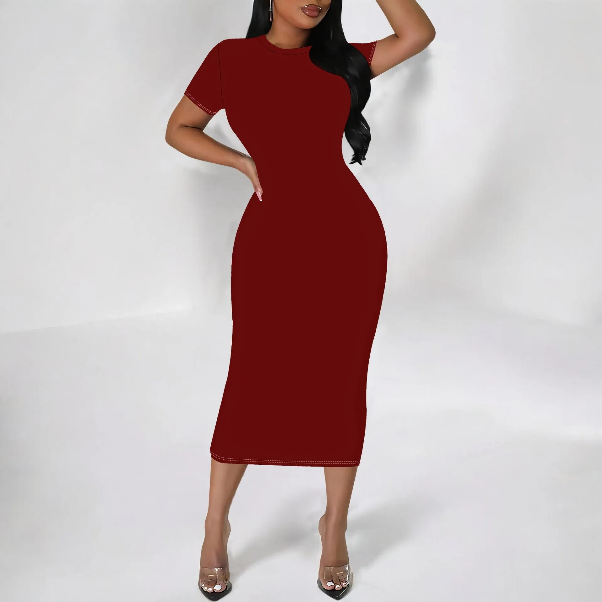 Timeless Elegance Short-Sleeve Bodycon Midi Dress