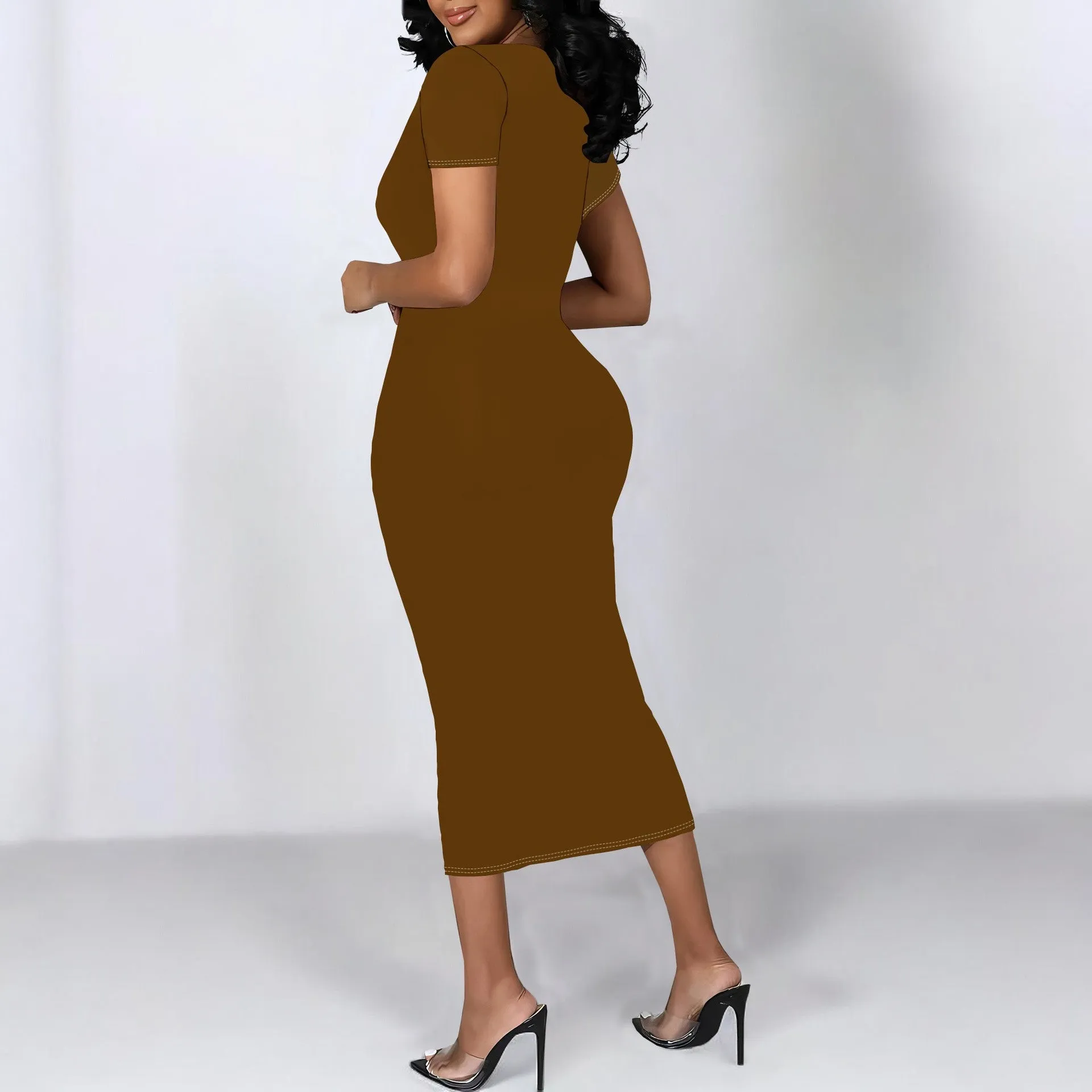 Timeless Elegance Short-Sleeve Bodycon Midi Dress