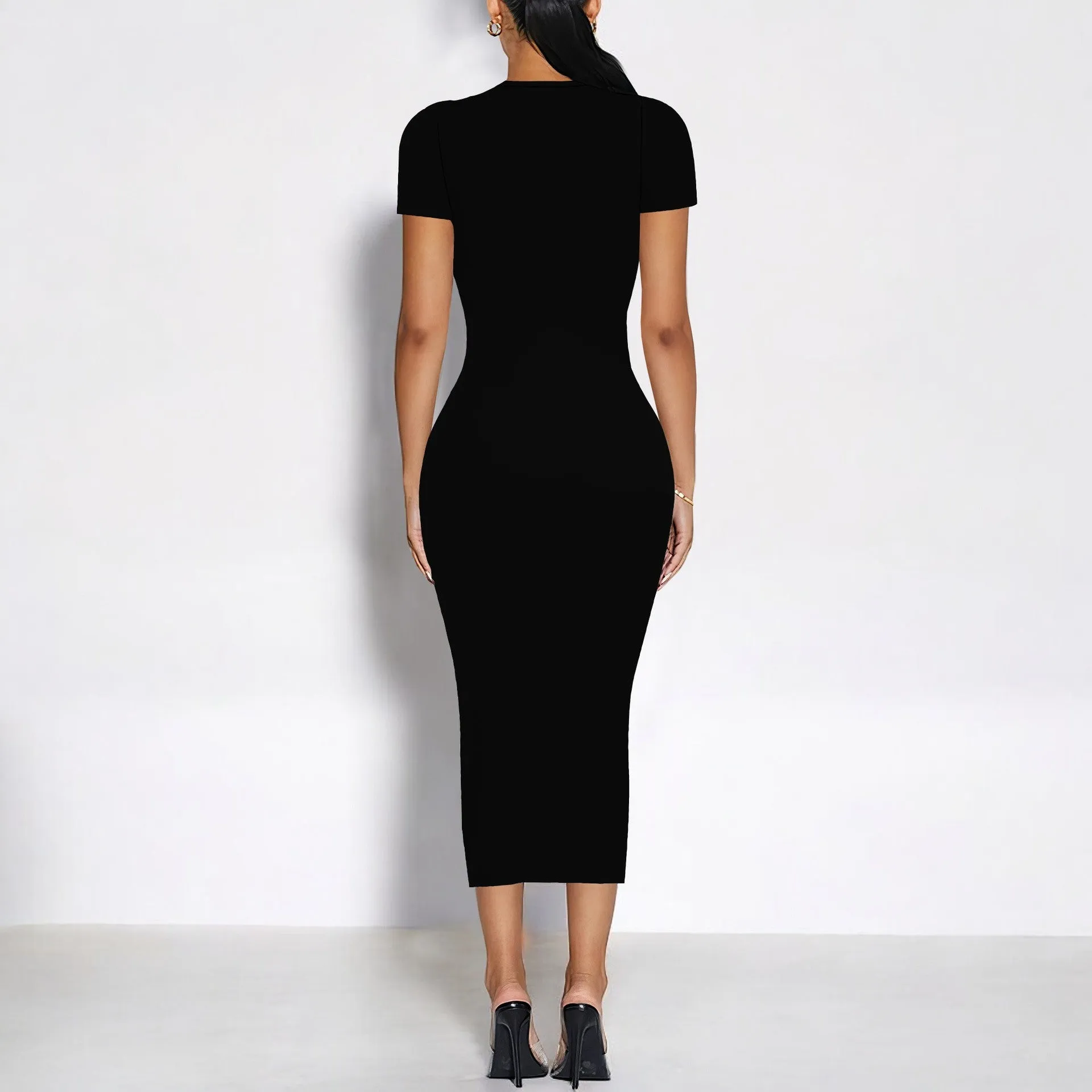 Timeless Elegance Short-Sleeve Bodycon Midi Dress