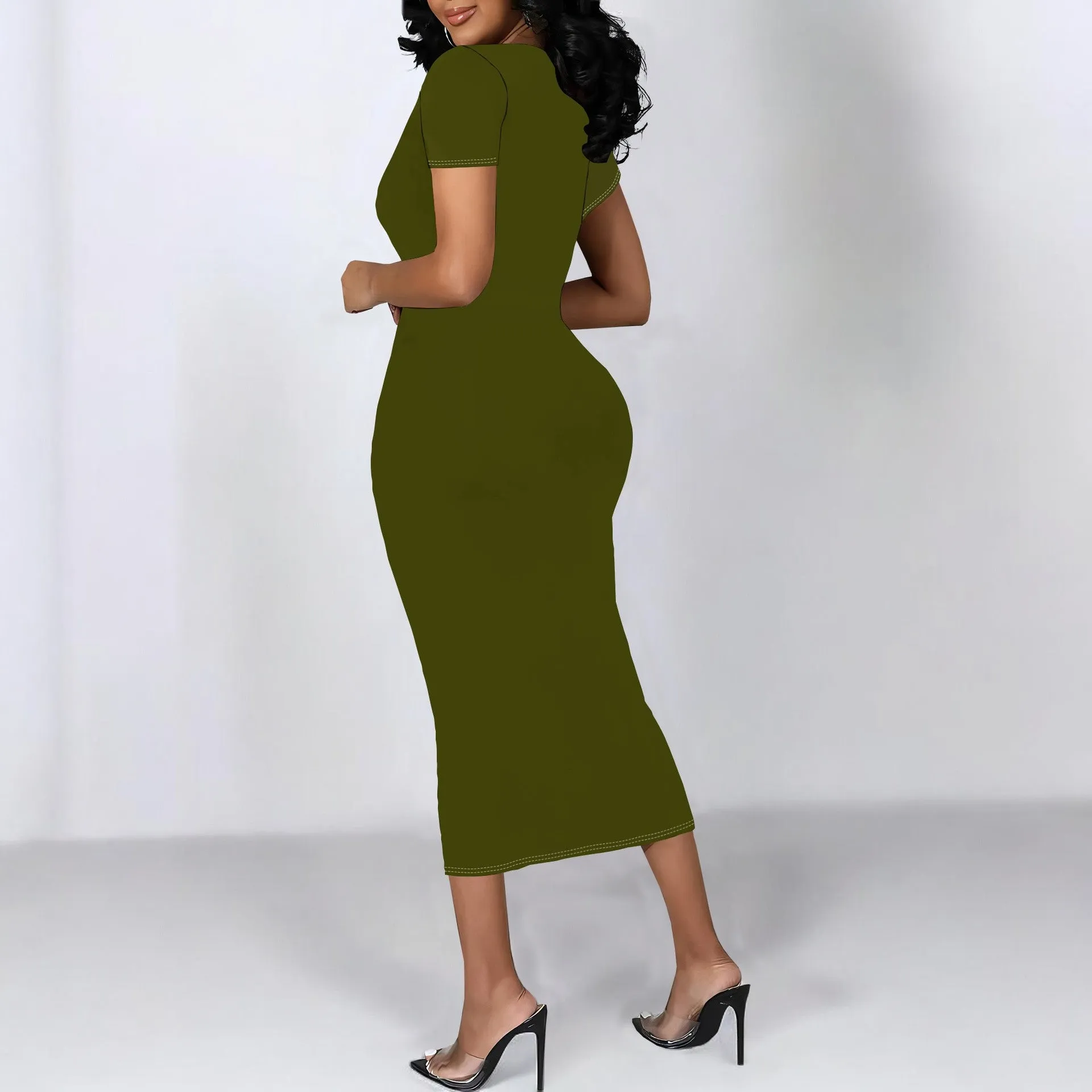 Timeless Elegance Short-Sleeve Bodycon Midi Dress