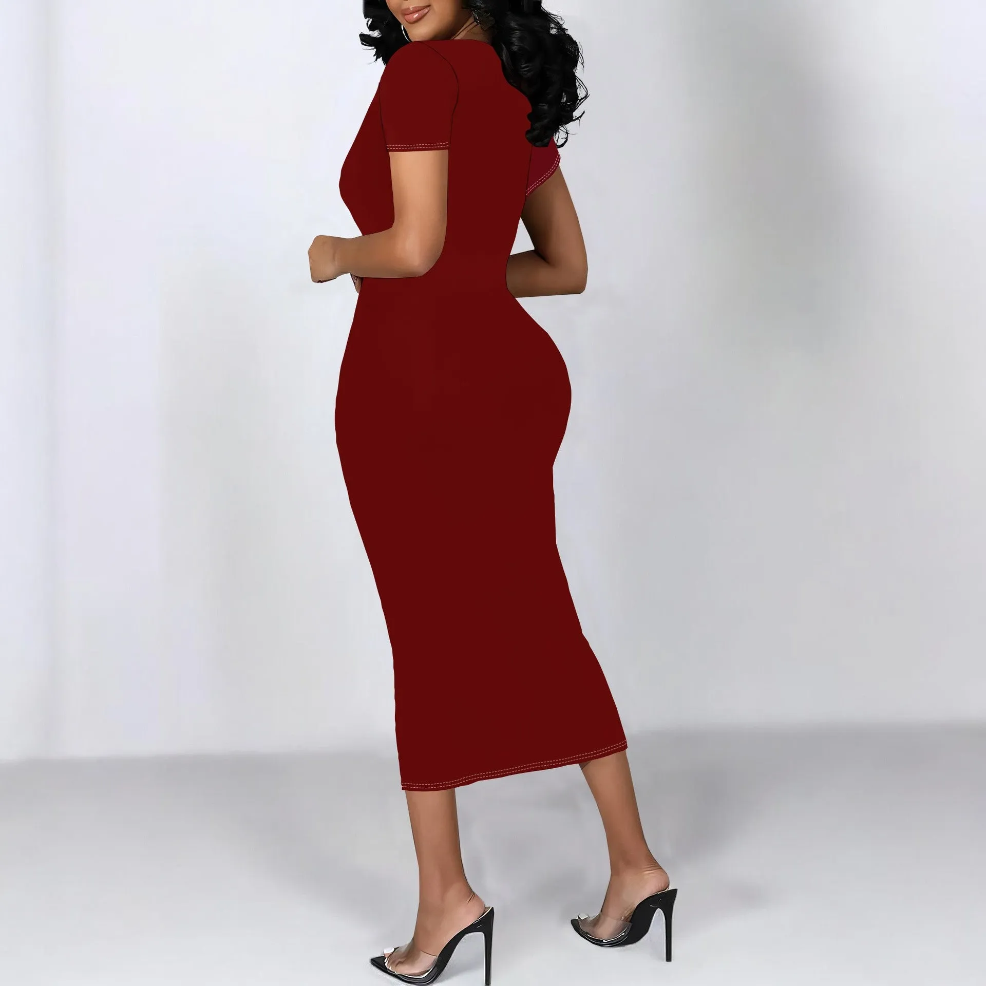 Timeless Elegance Short-Sleeve Bodycon Midi Dress