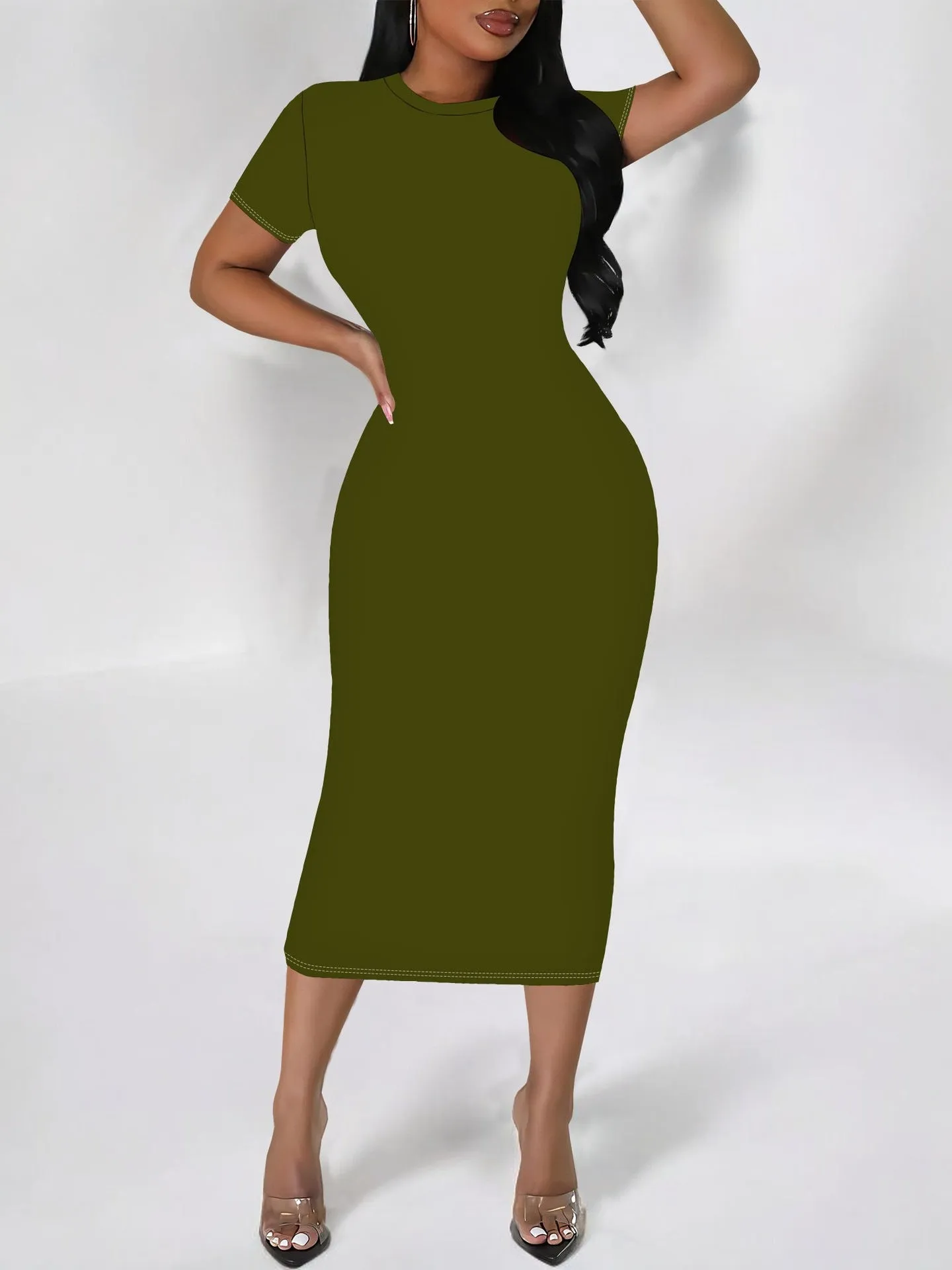 Timeless Elegance Short-Sleeve Bodycon Midi Dress