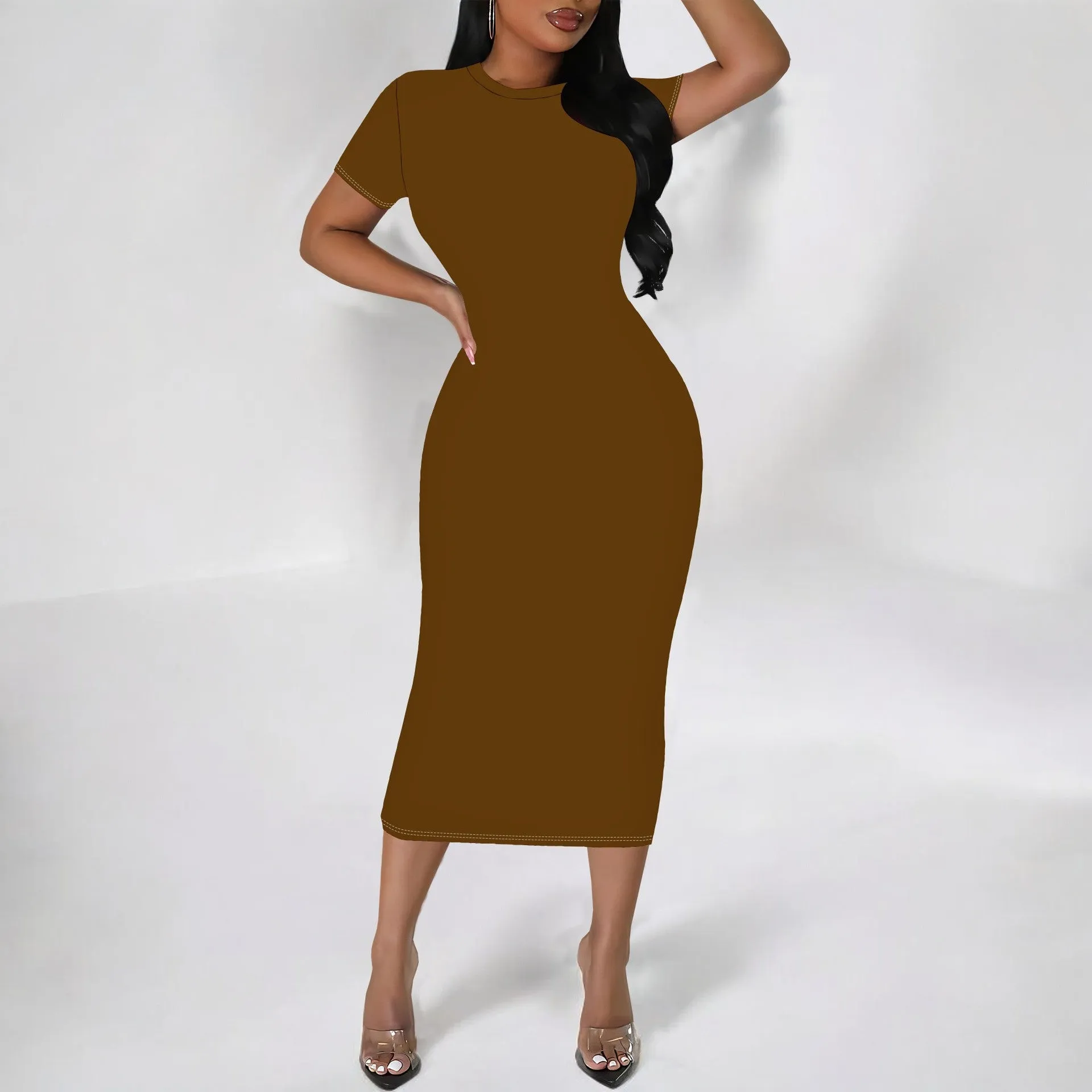 Timeless Elegance Short-Sleeve Bodycon Midi Dress