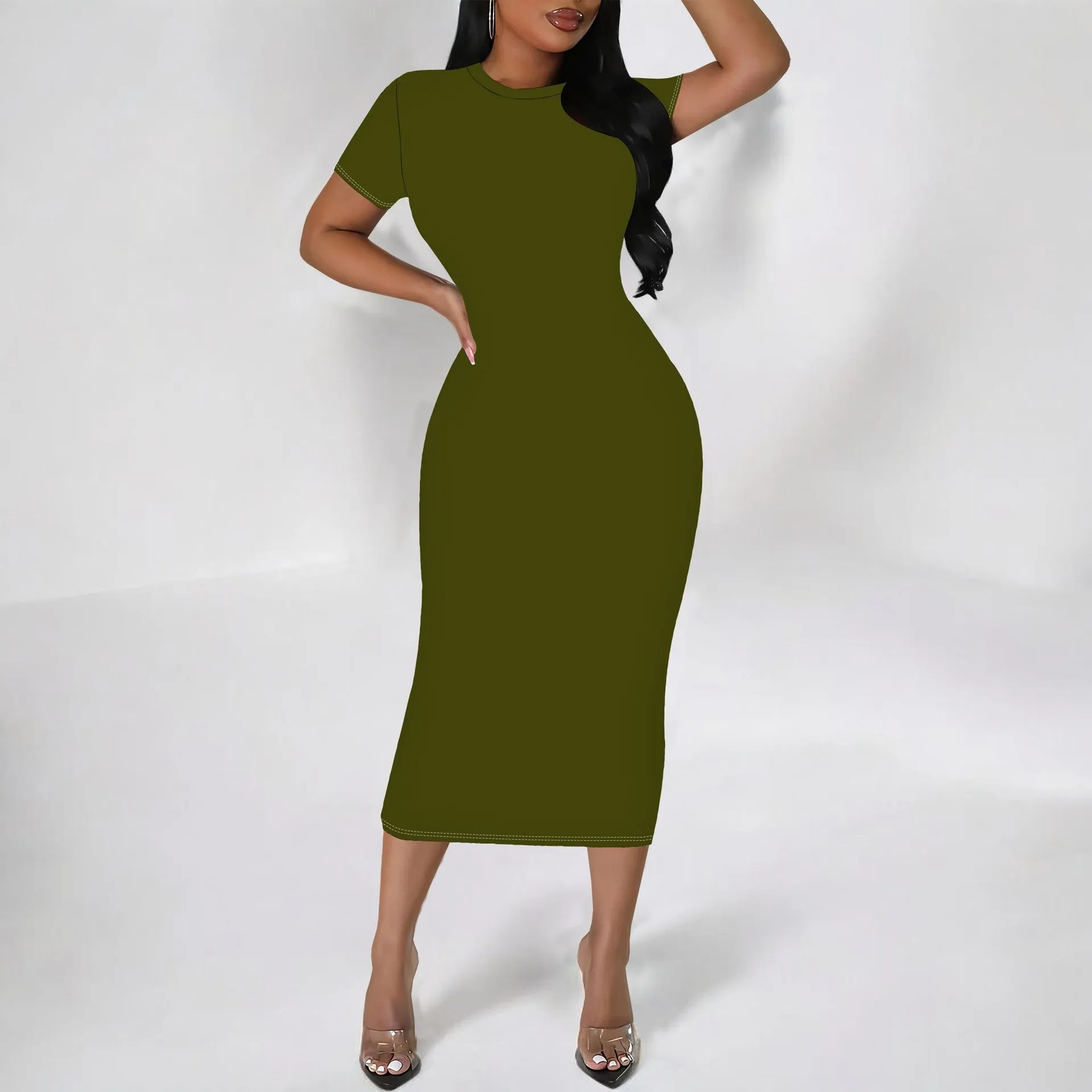 Timeless Elegance Short-Sleeve Bodycon Midi Dress