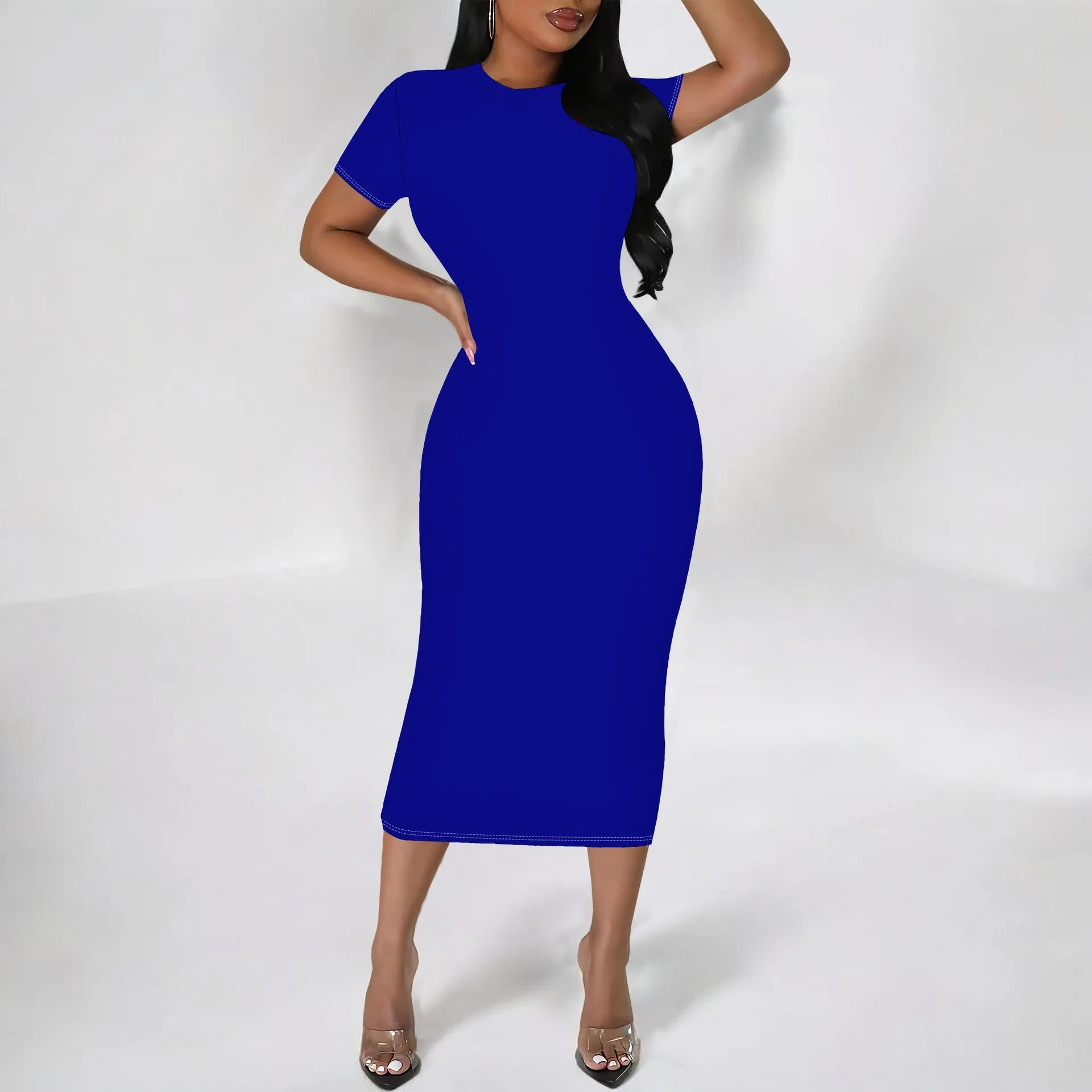 Timeless Elegance Short-Sleeve Bodycon Midi Dress
