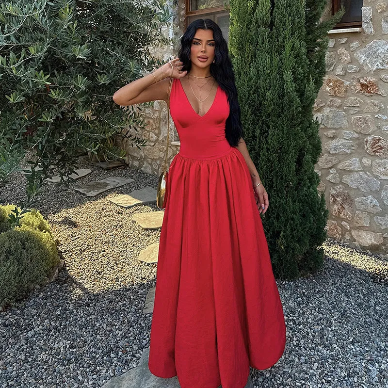 Timeless Elegance V-Neck Sleeveless Maxi Dress